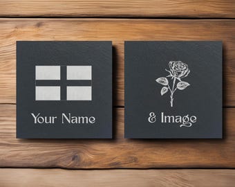 English Flag and Rose Slate Coaster: Personalized England Gift