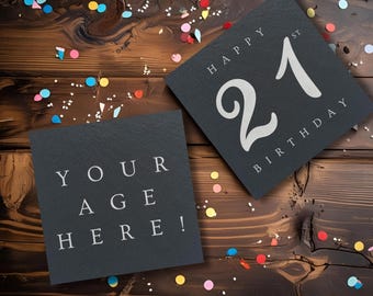 Personalized Birthday Slate Coaster: Custom Age, Font & Style