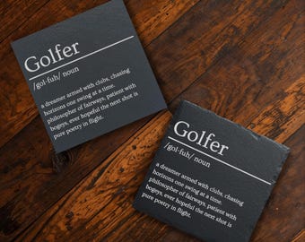 Golfer Dictionary Slate Coaster Gift - Funny Dictionary Definition Style for Golfer | Unique Golf Gift, Father's Day Present - Pub Golf Gift