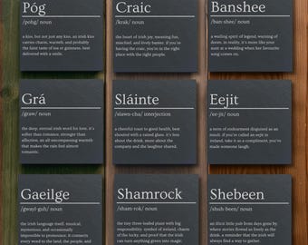 Irish Dictionary Slate Coasters – 9 Engraved Dictionary-Style Gaelic Words | Craic, Sláinte Celtic Gift, Ireland Present, Irish Gift idea