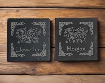 Welsh Gift Slate Coaster - Welsh Gift Idea, Welsh Dragon Gift for Welsh Family and Friends, unique and personalized welsh gift for Birthdays