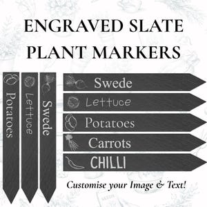 Marqueurs de plantes gravés : étiquettes de jardin personnalisables pour légumes et fines herbes - Marqueurs de jardin personnalisables gravés en ardoise - Idées cadeaux pour jardinier