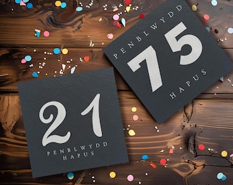 Personalized Welsh Birthday Slate Coaster - Penblwydd Hapus Gift