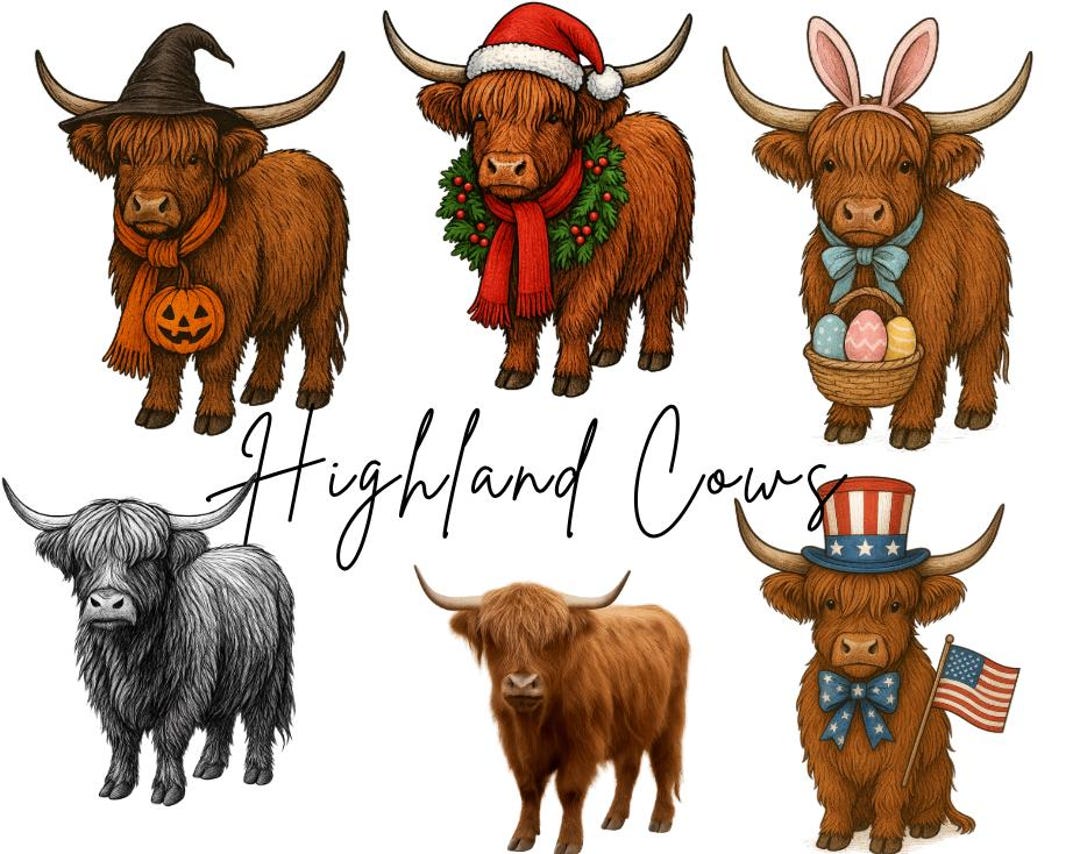 Highland Cow PNG - Holiday Themed - Etsy