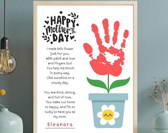 Mother's Day Handprint Flower Craft Printable, Preschool Handprint Art, Kids Mother's Day Gift, Daycare Keepsake Activity for Mom