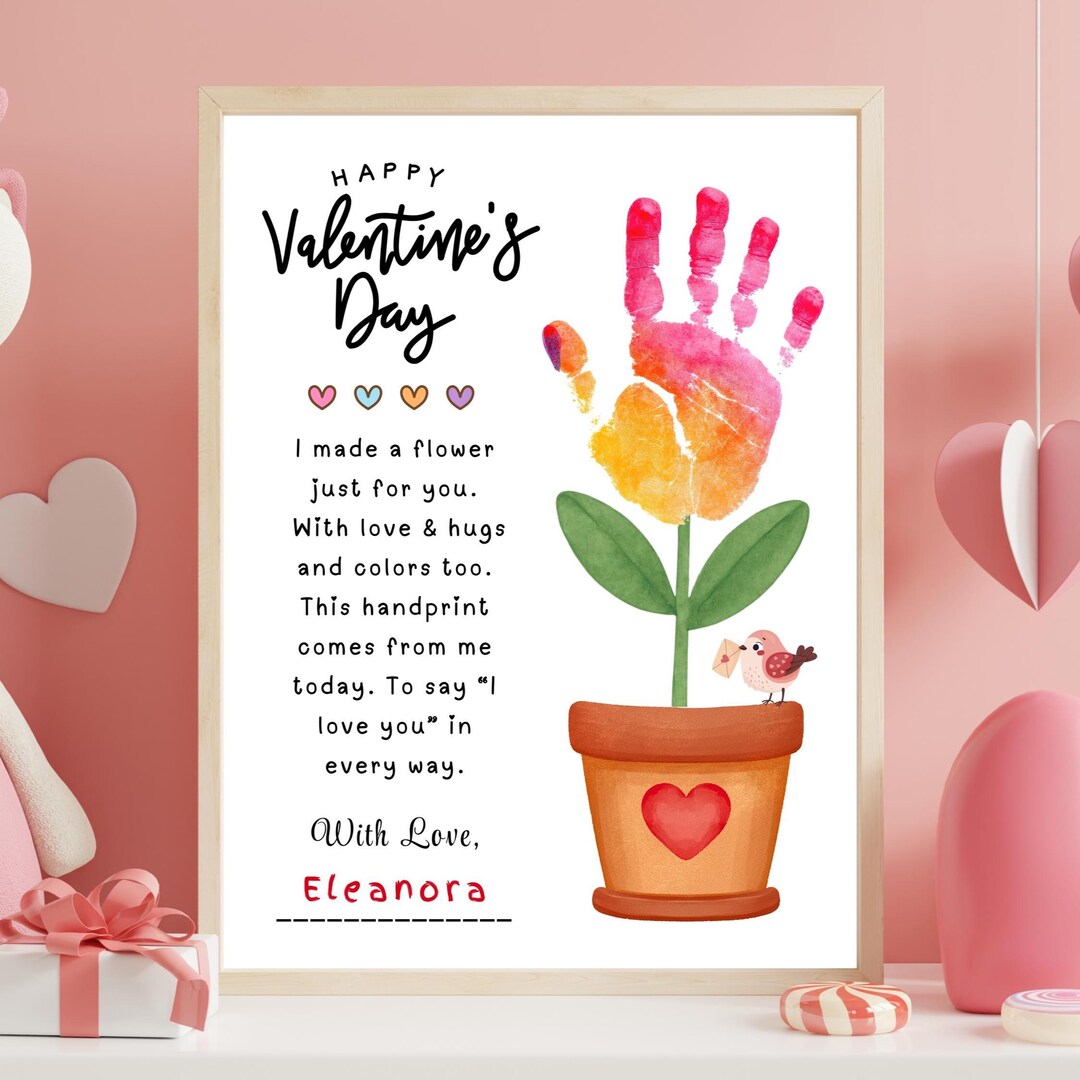 Valentine's Day Handprint Art Craft Template, Kids Valentine Activity ...