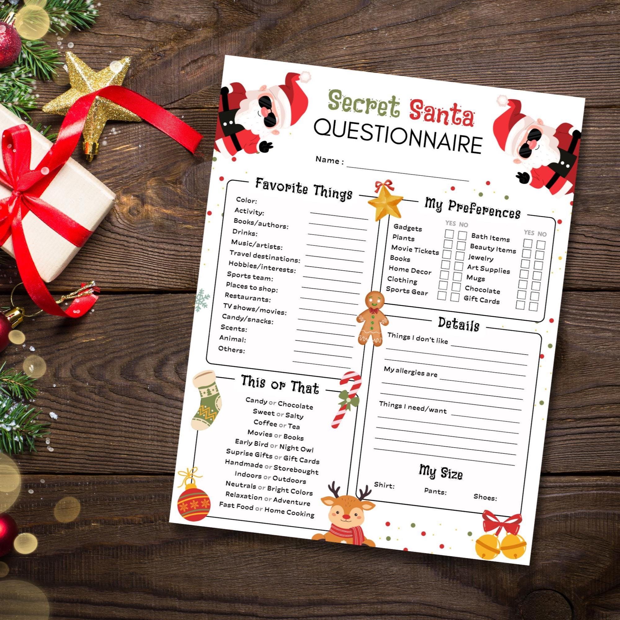 Secret Santa Friends Questionnaire.pdf Secret Santa Survey | Secret Santa Questionnaire | Secret Gift Exchange ...