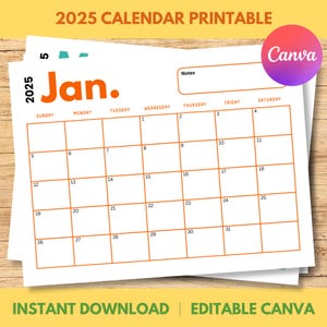 2025 Monthly Calendar: Editable Wall Desk Planner (PDF)