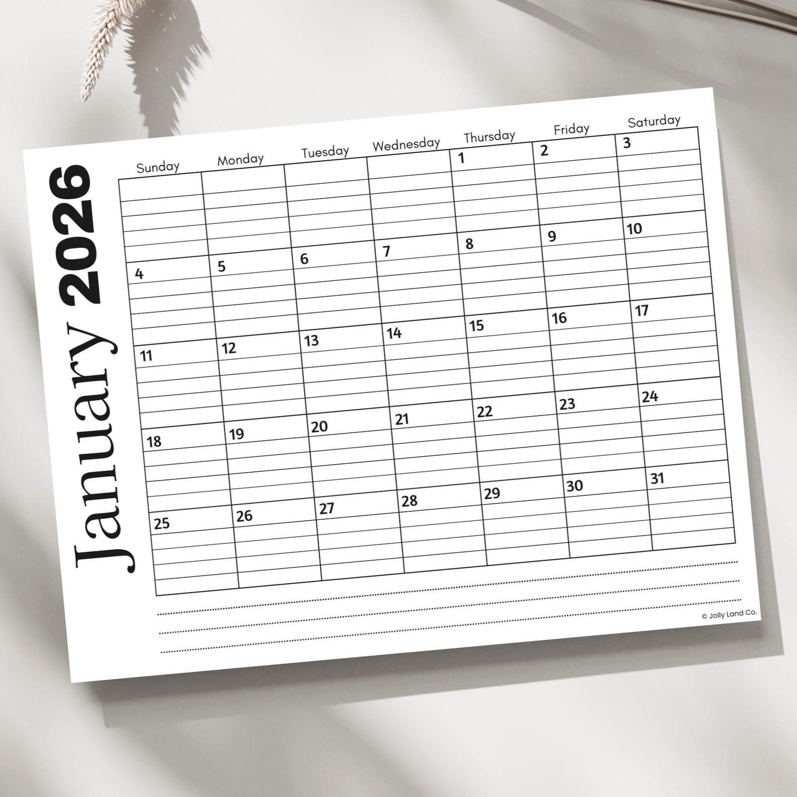 2026 Calendar Printable, Monthly Planner Landscape, Minimal Monthly ...