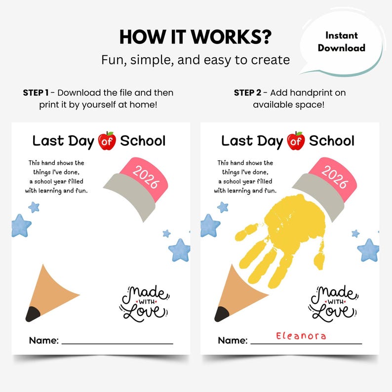 Last Day of School Handprint Craft Printable, Kindergarten Prek ...