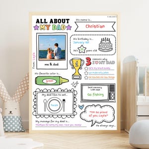 Alles over mijn vader afdrukbare kaart, vaderdagvragenlijst, doe-het-zelf activiteitenkaart vaderdag kleuren, vader cadeau van kinderen, kleurplaat kinderen