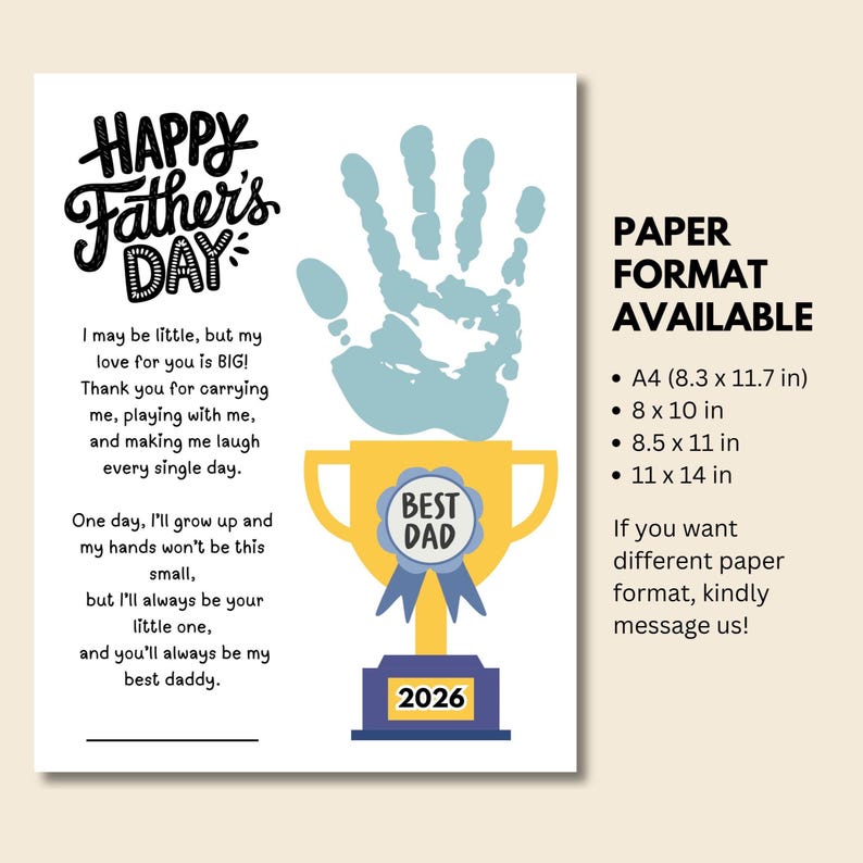 Fathers Day Handprint Printable Craft, Fathers Day Handprint Art, My Daddy Poem Gift for Dad Papa Sentimental Gift from Kids Toddler Baby image 7