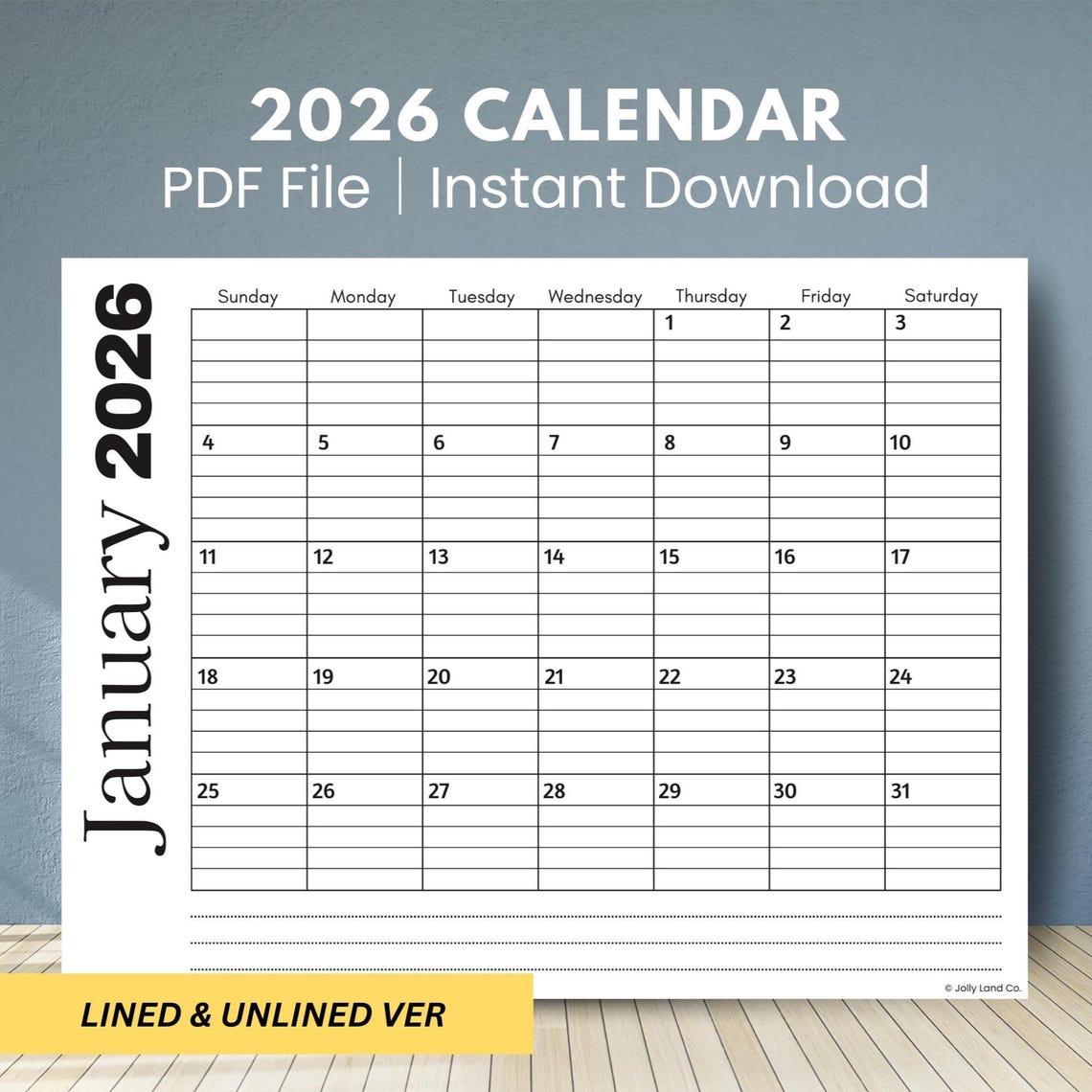 2026 Calendar Printable, Monthly Planner Landscape, Minimal Monthly ...