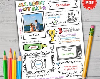 Father’s Day Printable for Kids, All About My Dad Questionnaire, Father’s Day Card from Kids, Easy Classroom Craft, Instant Download PDF