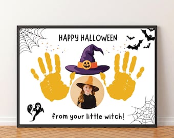 Halloween Footprint Handprint Art Halloween Printable, Fall Crafts for Kids, Witch Crafts, Baby Toddler Daycare Preschool Halloween Crafts