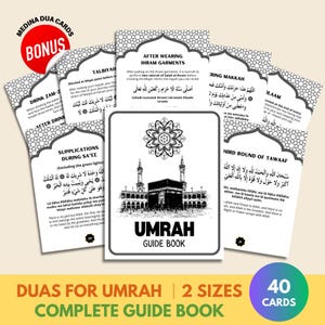 40 umrah dua-kaarten afdrukbaar, gebedskaarten, umrah stap voor stap, umrah-gids, flitskaarten voor umrah, umrah pdf Wit, Engels umrah-boek