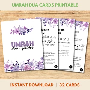 Cartões florais Umrah Dua para impressão, cartões flash de livro Umrah, cartões de presente Umrah Mubarak, cartões de oração, Dua islâmico, cartões de lembrete Dua para impressão