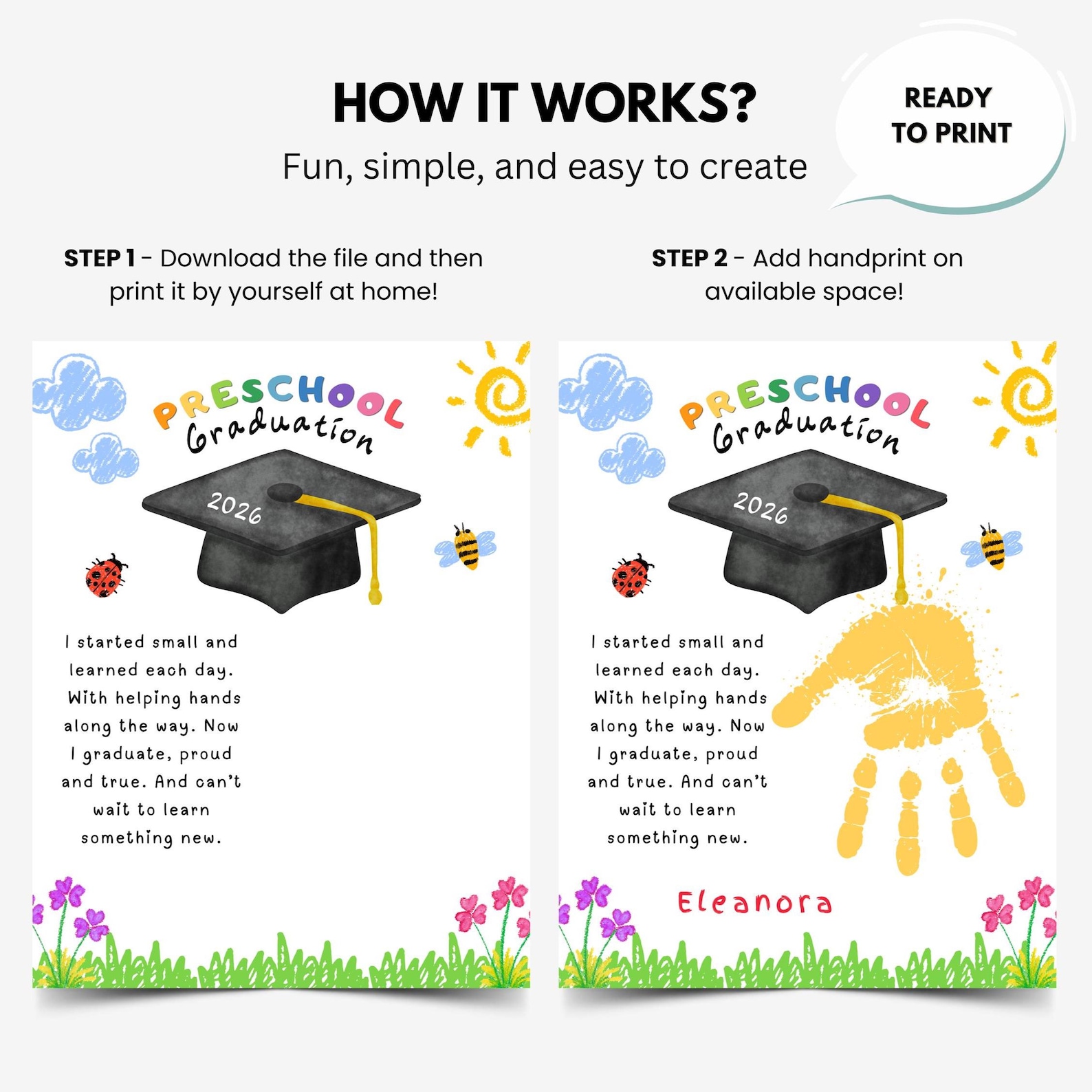 Preschool Graduation Handprint Craft 2026, Pre-k Graduation Keepsake ...
