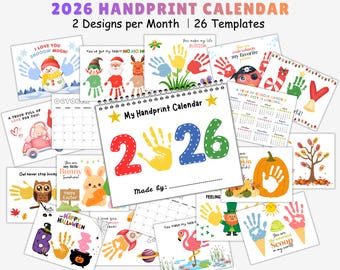 2026 Handprint Calendar Craft for Kids, Printable Calendar Keepsake, Handprint Gift from Preschooler Babies Toddlers, 2026 Calendar Template