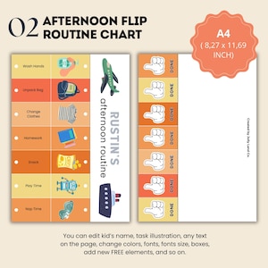 Kids Flip Routine Chart Editable Printable, Morning Evening Bedtime ...