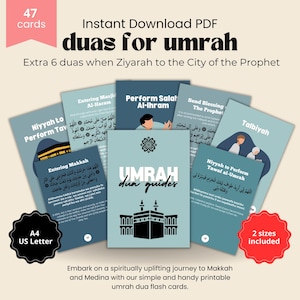 Umrah Duas do druku, cyfrowe pobieranie, karty Umrah Dua, Duas dla Umrah, fiszki Umrah, karty przypomnienia Umrah Dua, islamskie do druku