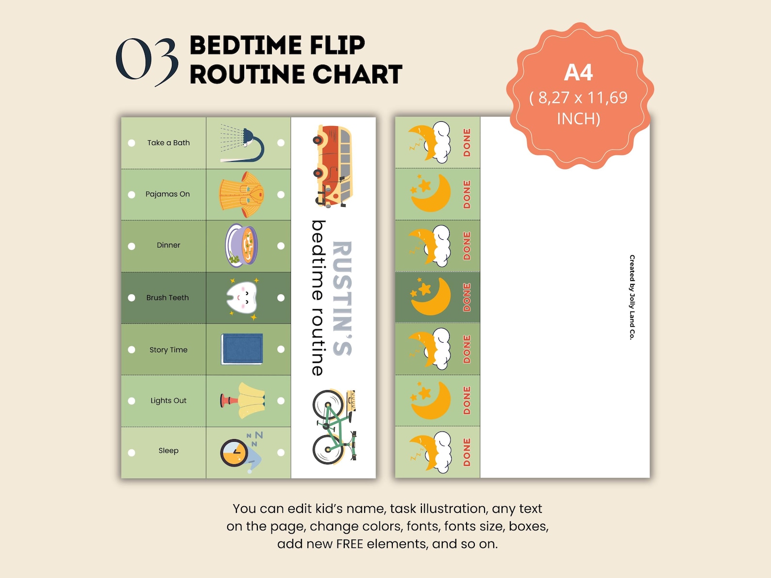 Kids Flip Routine Chart Editable Printable, Morning Evening Bedtime ...