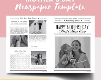 Editable Mother’s Day Newspaper Template | Printable Canva Gift for Mom | Instant Download | Personalized Mother’s Day gift | Flower Insert