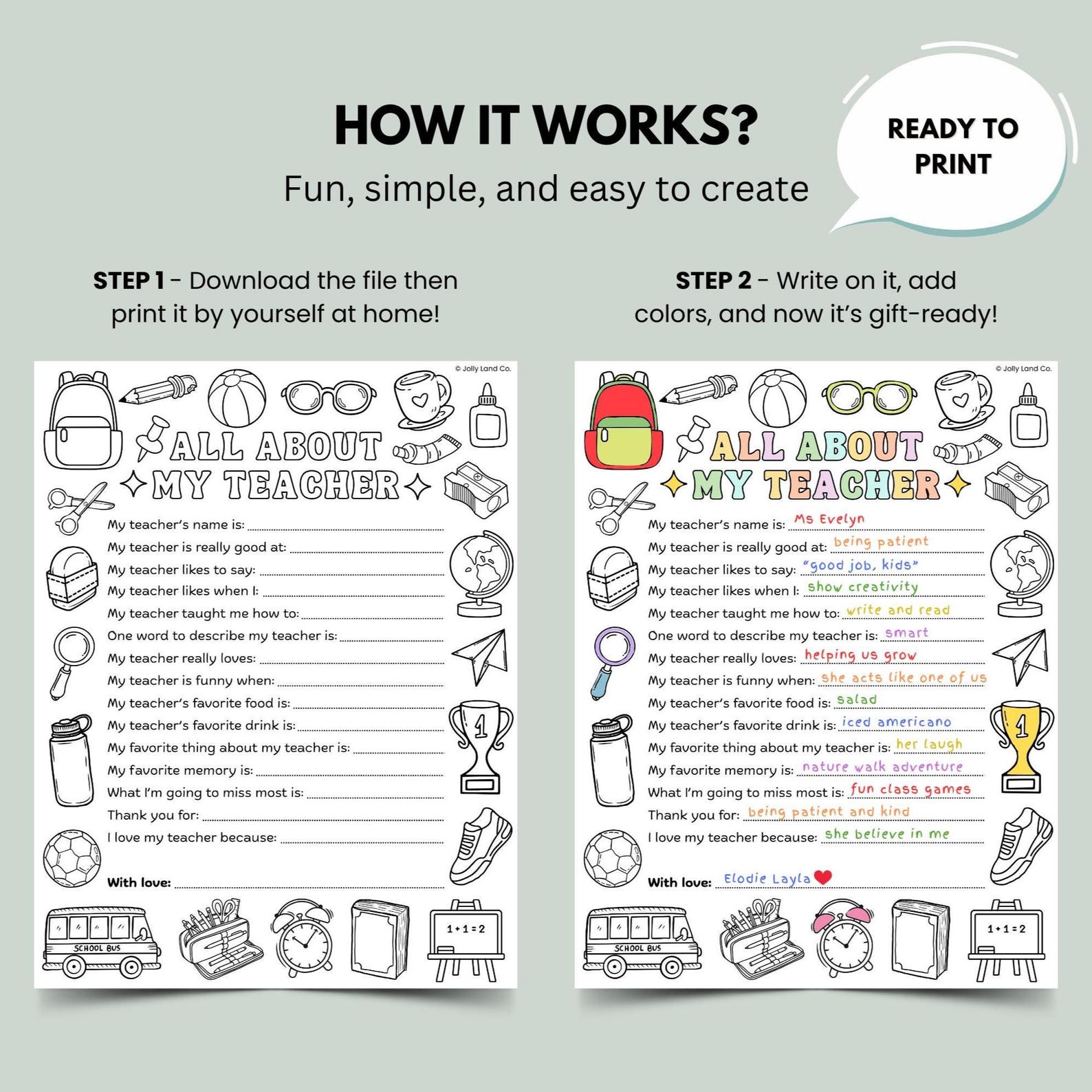 Teacher Appreciation Week Printable for Kids, All About My Teacher ...