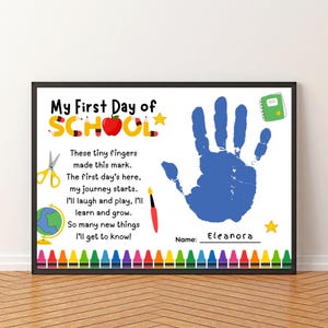 Eerste schooldag gedicht handafdruk ambacht, kleuterschool kleuterschool handafdruk kunstactiviteit, kinderhandafdruk gedicht 1e schooldag