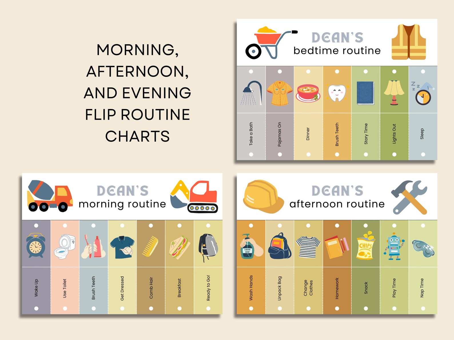 Kids Flip Routine Chart: Editable Visual Schedule (canva PDF) - Etsy
