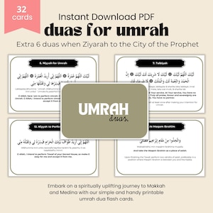 Duas dla kart modlitewnych Umrah do druku, karty przypomnienia Umrah Dua, islamskie do druku