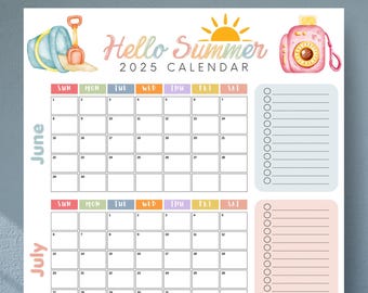 Summer Calendar Large Planner Poster Printable Digital Download Easy Cute Schedule for Kids Fun Summer Calendar Activity 2025 End of School