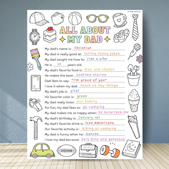 Father's Day Printable Questionnaire: All About My Dad Coloring Page (PDF Download)