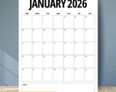 2026 Calendar 2026 Monthly Planner Vertical 2026 Elegant Monthly Calendar Portrait Letter Size Printable Calendar Sunday & Monday Start