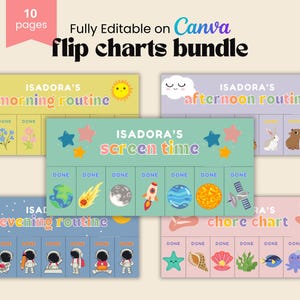 Kids Flip Routine Chart Editable Printable, Morning Evening Bedtime Flip Chart, Toddler Chore Chart, Visual Schedule For kids Canva PDF