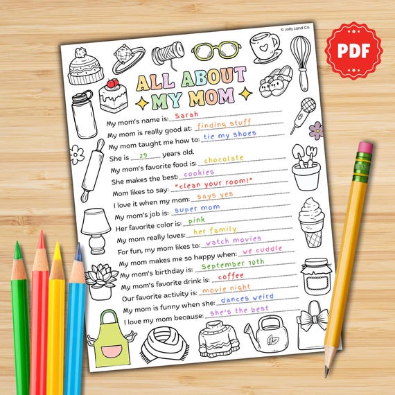 All About My Mom Printable, Mother’s Day Questionnaire for Kids, Fill in the Blank Interview, Kids Gift for Mom, Classroom Activity
