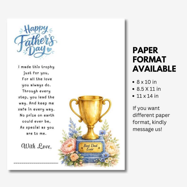 Father’s Day Handprint Craft Printable, Trophy Gift From Kids, DIY ...