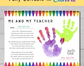 Last Day of School Handprint Craft, Me & My Teacher Printable, End of School Year Classroom Activity, Canva Template, Kindergarten Craft