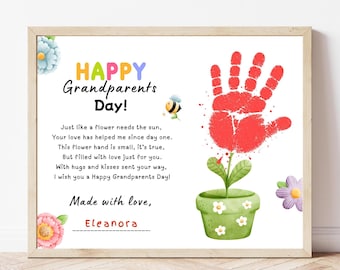 Grandparents Day Handprint Craft Printable, DIY Flower Keepsake, Toddler Preschool Kindergarten Activity, Grandma Grandpa Gift from Kids