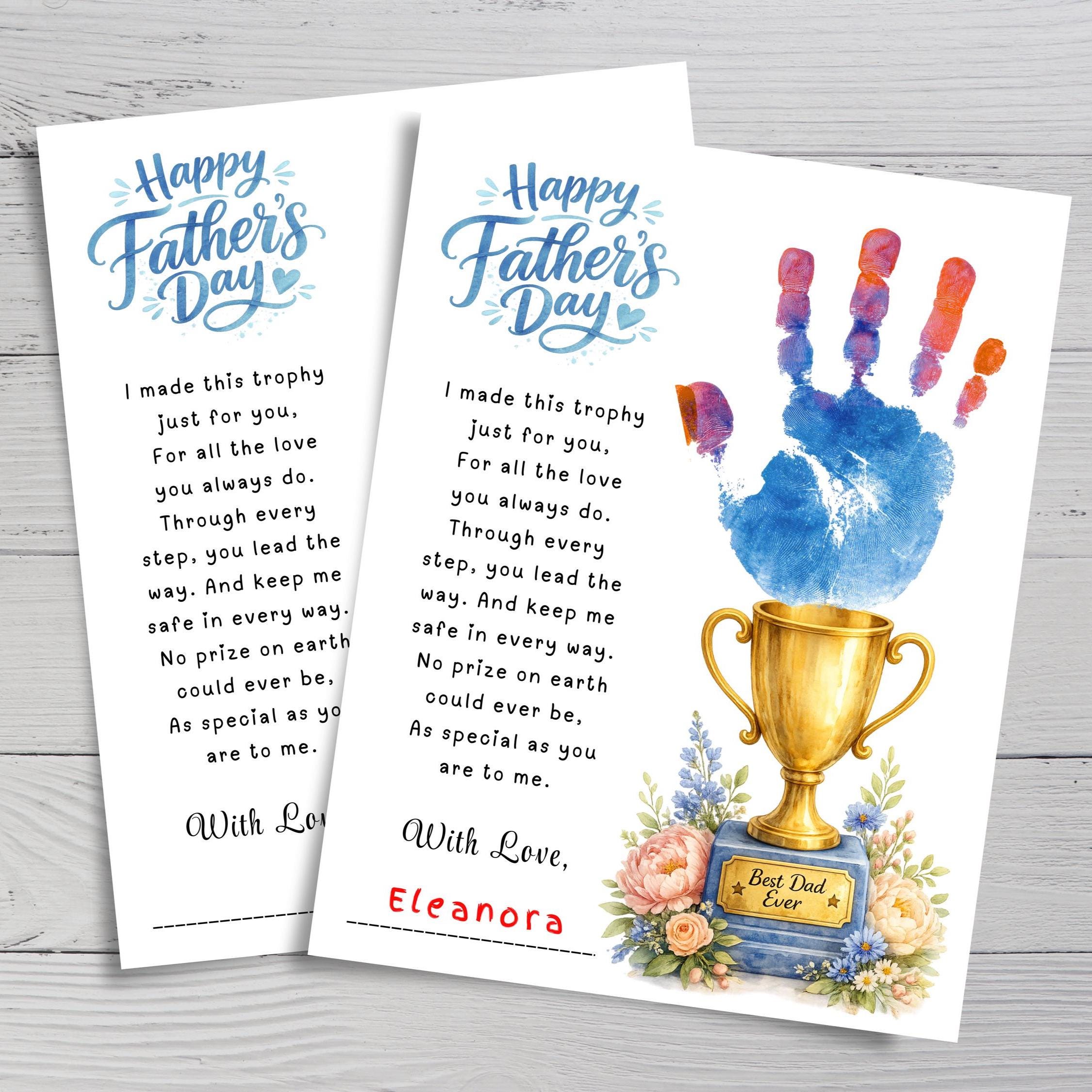 Father’s Day Handprint Craft Printable, Trophy Gift From Kids, DIY ...