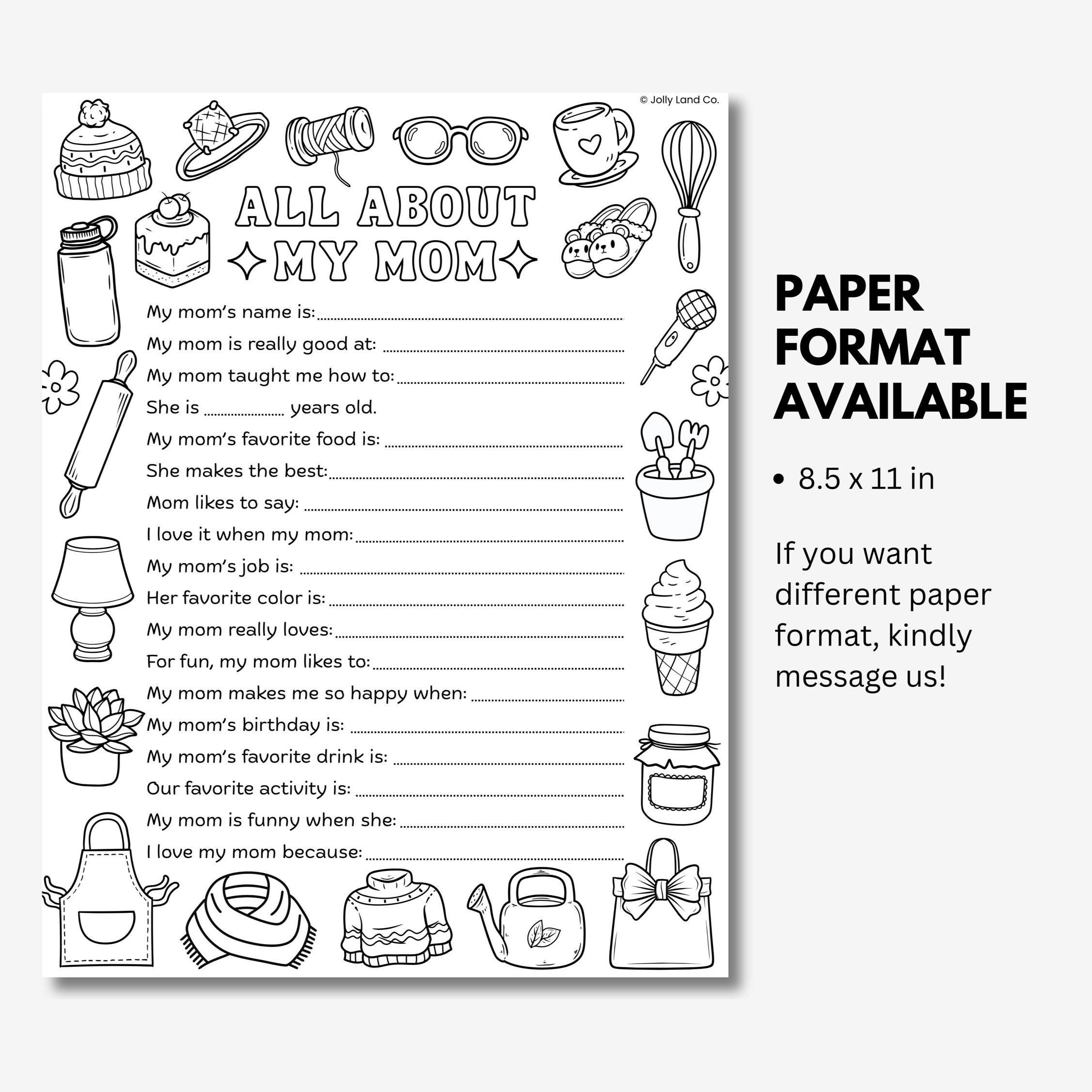 All About My Mom Printable, Mother’s Day Questionnaire for Kids, Fill ...