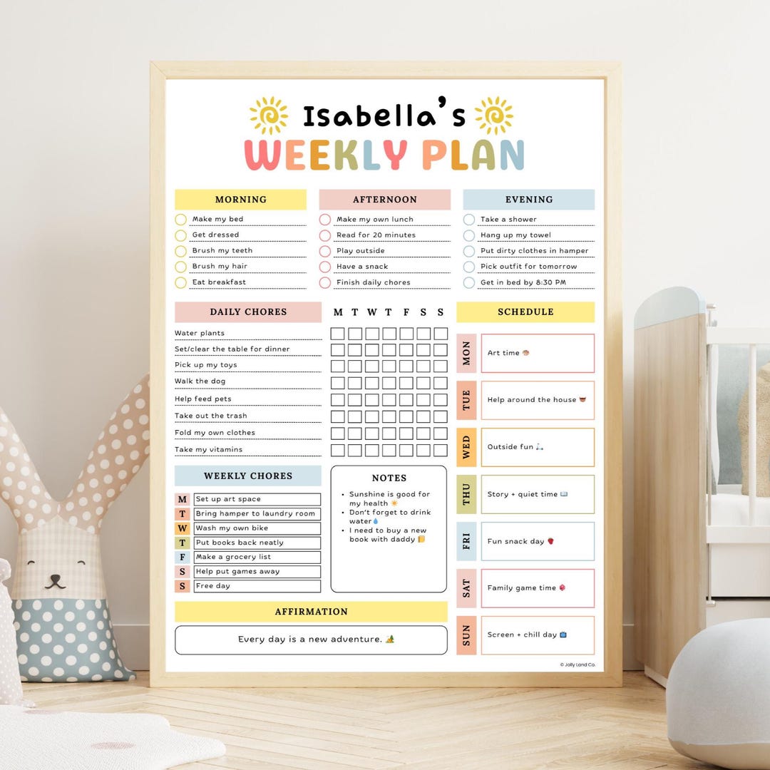 Kids Chore Planner Responsibility Chore Chart for Kids Daily Planner Printable Weekly Chore ...