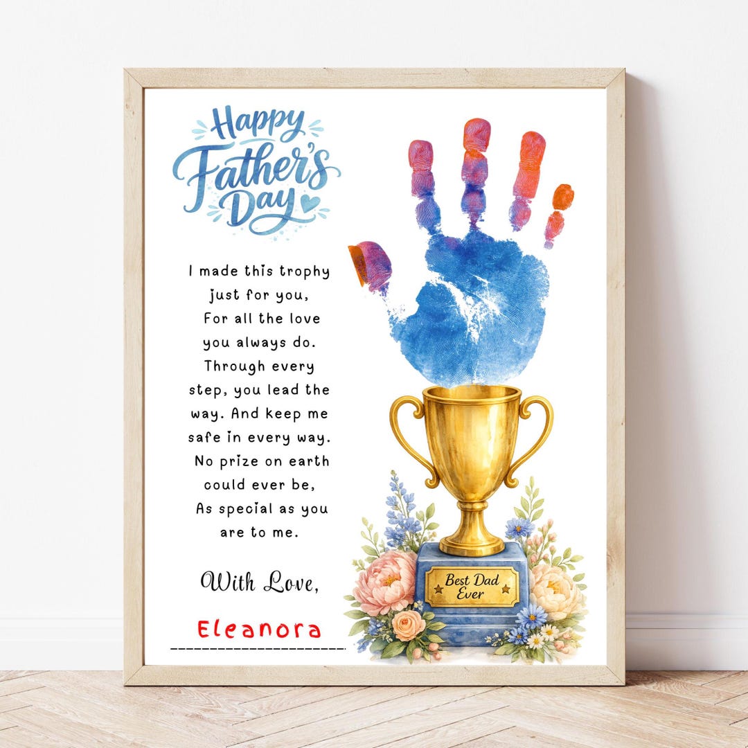 Father’s Day Handprint Craft Printable, Trophy Gift From Kids, DIY ...