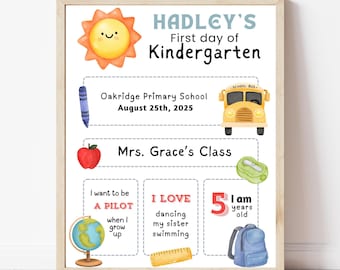 First Day of School Sign Printable, Back to School Sign Editable Template, School Photo Prop, Kids Milestone Sign, Instant Download