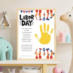 Labor Day Handprint Printable Craft Labor Day Footprint Art Patriotic Poem Gift Preschool Activities for Kids Toddler Baby Daycare Pre K