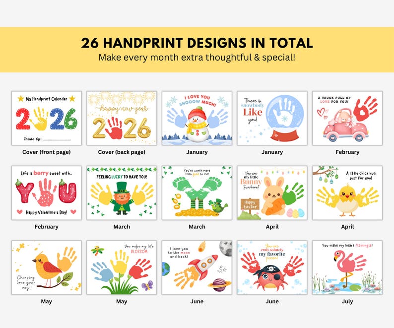 2026 Handprint Calendar Craft for Kids, Printable Calendar Keepsake ...