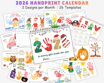 2026 Handprint Calendar Craft, Calendar Keepsake Gift from Kids, Toddlers & Babies, 2026 Calendar Template DIY, Christmas Gift for Family