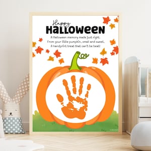 Halloween Handprint Craft for Kids, Printable Pumpkin Handprint Art, Fall Activity, DIY Keepsake, Toddler Preschool Classroom Craft