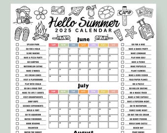 Editable Summer Calendar Poster Printables Summer Fun Bucket List Family Planner Checklist Printable Template Instant Digital Download 2025