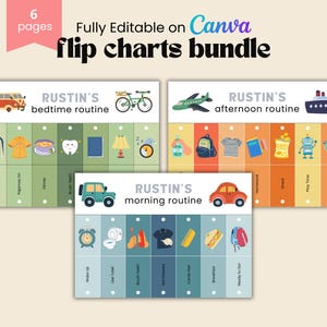 Kids Flip Routine Chart Editable Printable, Morning Evening Bedtime Flip Chart, Toddler Chore Chart, Visual Schedule For kids Canva PDF
